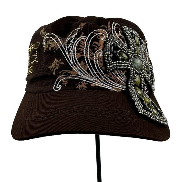 Kbethos Womens Military Cap Brown Palomino World Tunica MS Embellished Cross - Picture 1 of 10